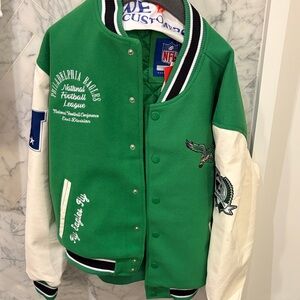 Eagles Green and White Varsity Leather Jacket. Brand new with tags